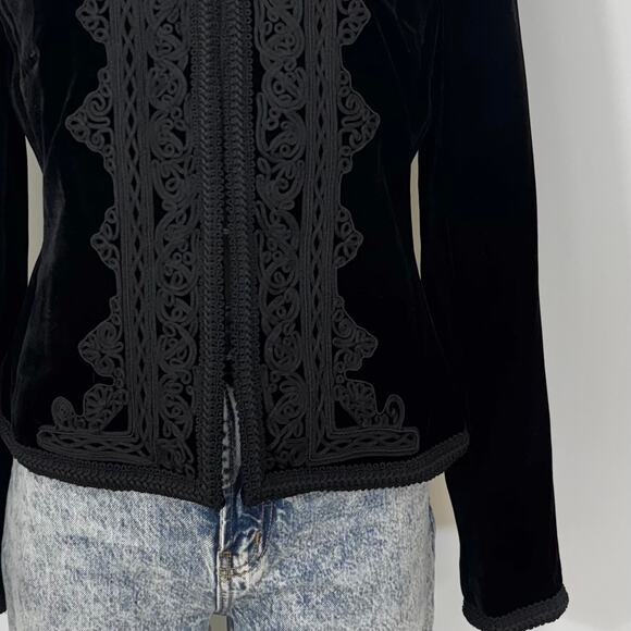 Lafayette 148 Velvet Embroidery Blazer Jacket in Black Silk Blend Long Sleeves 6 - Picture 4 of 12